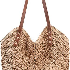 Straw Beach Bags for Women Summer Beach Tote Bag With Zipper Large Soft Woven St